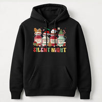 Medication Vials Christmas Hoodie, Silent Night Nurse Hoodie, Humorous Medical ICU RN Holiday Hoodie, Winter Healthcare Graphic Sweatshirt