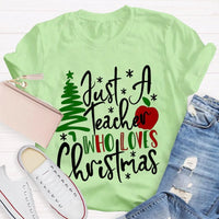Adorable Holiday Educator Graphic Tee, Christmas Tree Apples Teacher T-Shirt, Festive School Winter Shirt, Merry Christmas Teacher Present Tee