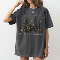 Snowy Forest Pine Tree T-Shirt, Winter Wonderland Shirt, Comfy Winter Tree Graphic Tee, Christmas Holiday Nature Shirt, Winter Season Present