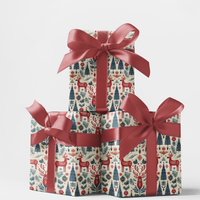 Nordic Deer Christmas Gift Wrap, Scandi Reindeer Wrapping Paper, Evergreen Forest Holiday Wrapping Paper, Adorable Xmas Gift Wrap, Winter Paper