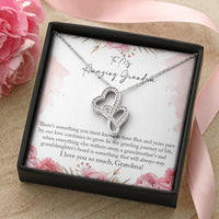 Interlocking Heart Pendant, Grandma Double Heart Necklace, 14K White Gold Finish Heart Necklace, Birthday Christmas Present for Grandmother