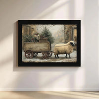 Rustic Farmhouse Christmas Canvas, Winter Sheep Canvas Wall Art, Holiday Sheep Canvas Print, Farm Animal Winter Scene Canvas Decor