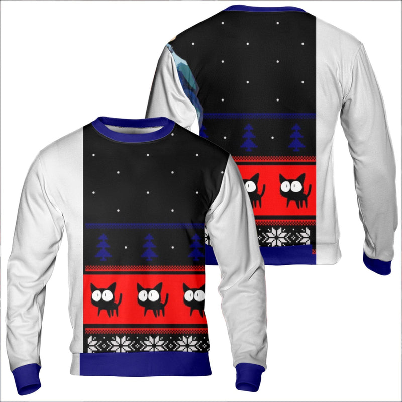 Adorable Cat Lover Christmas Sweater, Black Cat Ugly Christmas Sweatshirt, Festive Kitten Christmas Sweatshirt, Retro Cat Lover Xmas Crewneck