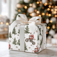 Dirt Bike Santa Gift Wrap, Motocross Santa Wrapping Paper, Motorcycle Christmas Wrapping Paper, Biker Holiday Gift Wrap, Moto Present Paper