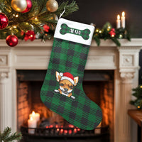 Personalized Dog Christmas Stocking, Chihuahua Christmas Stocking, Green Buffalo Plaid Pet Stocking, Custom Puppy Holiday Decor Present