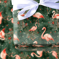 Snowy Pine Red Berry Gift Wrap, Pink Flamingo Christmas Wrapping Paper, Tropical Holiday Wrapping Paper, Coastal Winter Gift Wrap Roll