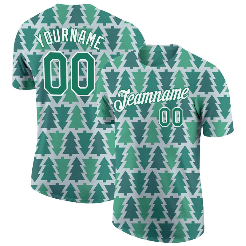 Xmas Holiday Pattern Shirt, Christmas Tree Performance T-Shirt, Custom Christmas Sports Tee, Personalized Name and Number Athletic Shirt