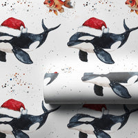Goldfish Sea Animal Gift Wrap, Orca Killer Whale Christmas Wrapping Paper, Ocean Marine Life Holiday Paper Roll, Festive Christmas Gift Wrap