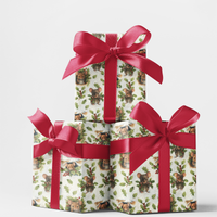 Forest Animal Christmas Gift Wrap, Winter Woodland Mice Wrapping Paper, Holiday Mouse Present Paper Roll, Nature Xmas Wrapping Paper