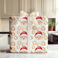 Baseball Christmas Gift Wrap, Watercolor Baseball Santa Wrapping Paper, Santa Head Holiday Wrapping Paper, Baseball Player Xmas Gift Wrap