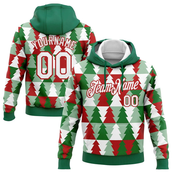 Personalized Name and Number Sweatshirt, Custom Christmas Tree Pullover Hoodie, 3D Holiday Sports Hoodie, Xmas Team Fan Prese