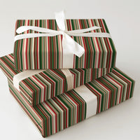 Red Green Cream Gift Wrap, Classic Striped Christmas Wrapping Paper, Vertical Stripe Holiday Wrapping Paper Roll, Traditional Xmas Gift Wrap