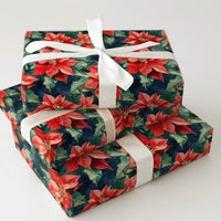 Dark Moody Floral Gift Wrap, Watercolor Poinsettia Wrapping Paper, Vintage Red Christmas Wrapping Paper, Botanical Holiday Gift Wrap Roll
