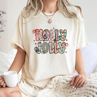 Preppy Bow Holiday Graphic Tee, Holly Jolly Christmas T-Shirt, Adorable Festive Season Xmas Shirt, Vintage Winter T-Shirt Present for Women