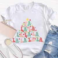Retro Holiday Graphic Tee, Fa La La La Christmas Tree Shirt, Festive Christmas Vibes T-Shirt, Adorable Winter Holiday Apparel