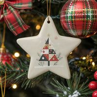 Mid-Century Modern Star Ornament, Geometric Christmas Tree Star Ornament, Ceramic Holiday Star Ornament, Retro Festive Tree Decor Present