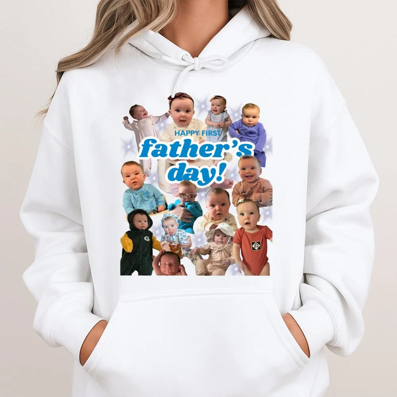 Custom Baby Photo Collage Sweatshirt, First Father's Day Hoodie, New Dad Hooded Sweater, First Time Dad Christmas Present from Baby