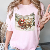 Retro Santa Reindeer T-Shirt, Vintage Santa Sleigh T-Shirt, Nostalgic Santa Christmas Tee, Classic Holiday Graphic T-Shirt, Xmas Fan Present
