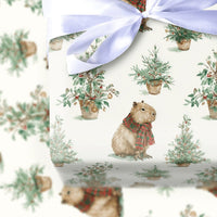 Plaid Scarf Wrapping Paper, Capybara Christmas Wrapping Paper, Adorable Animal Holiday Gift Wrap, Festive Watercolor Capybara Wrapping Paper