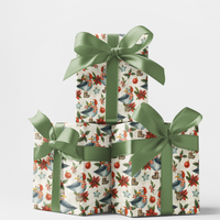 Watercolor Seagull Holly Wrapping Paper, Coastal Christmas Gift Wrap, Beach Holiday Present Paper, Nautical Winter Gift Wrapping Paper Roll
