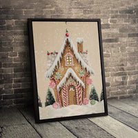 Whimsical Holiday Canvas Print, Gingerbread House Christmas Canvas Wall Art, Candy Cane Winter Wall Decor, Festive Christmas Season Present