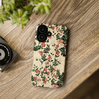 Botanical Red Berry Holiday Phone Case, Vintage Christmas Holly iPhone Case, Dual Layer Winter Phone Cover, Festive Xmas iPhone Present
