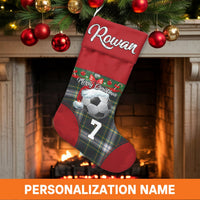 Custom Name and Jersey Number Holiday Stocking, Personalized Soccer Christmas Stocking, Plaid Xmas Stocking, Holiday Decor Present