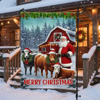 Santa Cows Red Barn Flag, Christmas Farm Garden Flag, Farmhouse Christmas Yard Flag, Winter Holiday Outdoor Flag Decor