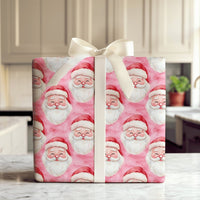 Watercolor Santa Face Gift Wrap, Pink Santa Claus Wrapping Paper, Pastel Pink Christmas Wrapping Paper, Adorable Holiday Santa Wrapping Paper