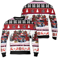 Fire Truck Holiday Sweatshirt, Firefighter Christmas Ugly Sweater, Reindeer Antlers Ugly Sweater, Festive Fireman Ugly Christmas Sweater