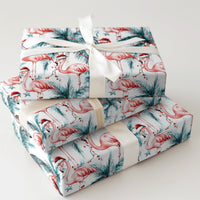 Tropical Palm Tree Gift Wrap, Pink Flamingo Christmas Wrapping Paper, Coastal Holiday Wrapping Paper, Festive Summer Xmas Gift Wrap