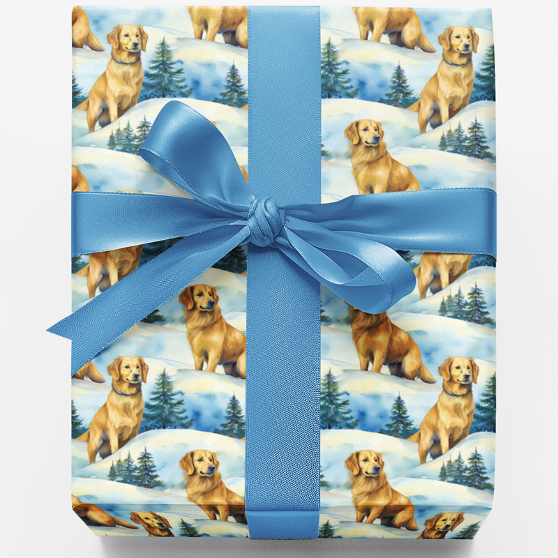 Snowy Forest Dog Wrapping Paper, Golden Retriever Christmas Wrapping Paper, Winter Puppy Gift Wrap, Holiday Present Paper for Dog Lovers
