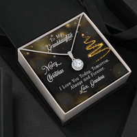 Cushion Cut CZ Pendant Necklace, Granddaughter Eternal Hope Necklace, White Gold Over Stainless Steel, Christmas Keepsake Jewelry Present