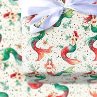 Coastal Holiday Mermaid Gift Wrap, Christmas Mermaid Wrapping Paper, Watercolor Mermaid Present Paper, Nautical Xmas Gift Wrap