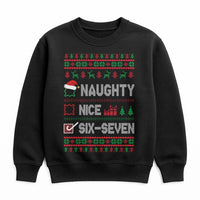 Humorous Viral Christmas Crewneck, Naughty Nice Six Seven Meme Sweatshirt, Trendy Gen Z Holiday Pullover, Sarcastic Xmas Graphic Sweater
