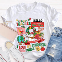 Custom I Love My Students Snow Much Shirt, Personalized Teacher T-Shirt, Christmas Teacher Tee, Custom School Name Holiday Graphic Shirt