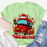 Santa Hat Holiday Bus T-Shirt, School Bus Driver Christmas Shirt, Humorous Xmas Transportation Staff Tee, Bus Driver Appreciation Present