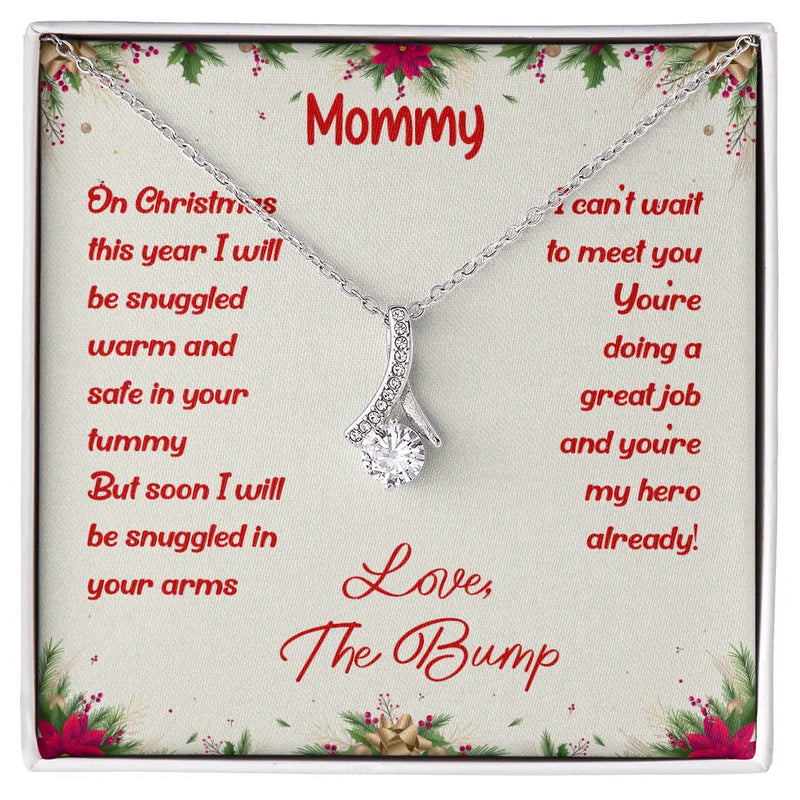 From the Bump Pregnancy Pendant, First Christmas Mom-to-Be Necklace, 14k White Gold Finish Jewelry