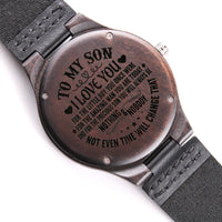 Sandalwood Mens Watch, Engraved Wooden Watch for Son, Personalized Leather Wristwatch, Son Graduation Keepsake, Son Christmas Present from Mom