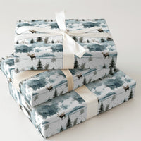 Winter Forest Gift Wrap, Watercolor Moose Wrapping Paper, Snowy Mountain Holiday Wrapping Paper, Rustic Christmas Gift Wrapping Paper