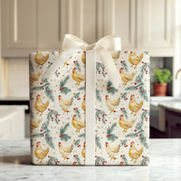 Farmhouse Rooster Holiday Gift Wrap, Christmas Chicken Wrapping Paper, Rustic Country Pine Present Wrap, Hen Barnyard Holiday Present Paper