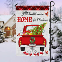 Red Vintage Truck Wreath Flag, All Hearts Come Home for Christmas Garden Flag, Double Sided Holiday Yard Flag, Farmhouse Xmas Lawn Decor