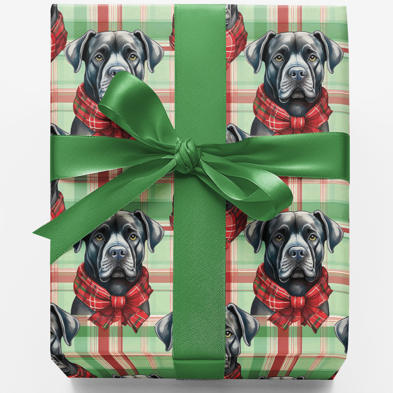 Plaid Holiday Dog Wrapping Paper, Cane Corso Christmas Wrapping Paper, Festive Mastiff Gift Wrapping Paper, Dog Lover Xmas Present Wrap