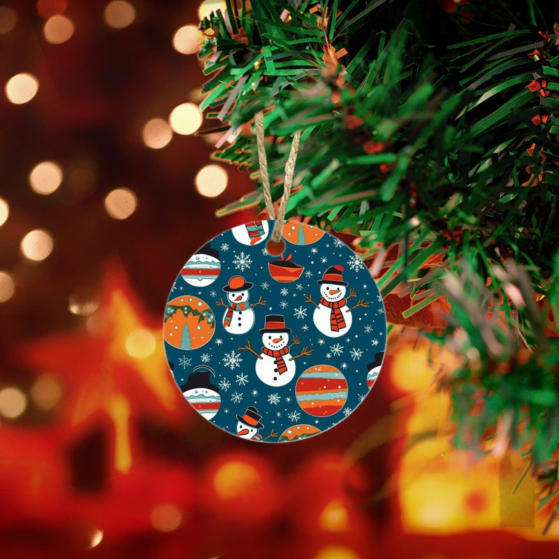 Festive Holiday Ornament, Snowman Christmas Ceramic Ornament, Personalized Christmas Tree Ornament, Glossy Keepsake Ornament Present