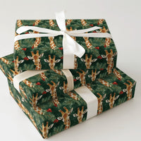 Watercolor Safari Giraffe Gift Wrap, Christmas Giraffe Wrapping Paper, Festive Giraffe Wrapping Paper, Dark Green Pine Holiday Present Wrap