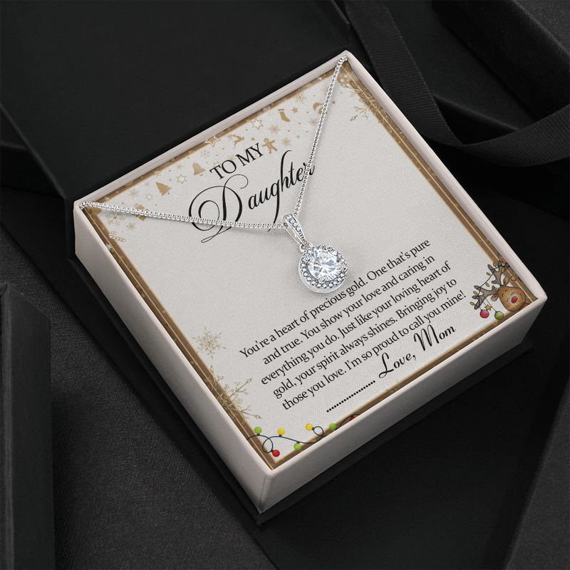 White Gold Over Stainless Steel Necklace from Mom, To My Daughter CZ Pendant Necklace, Meaningful Christmas Birthday Keepsake Jewelry