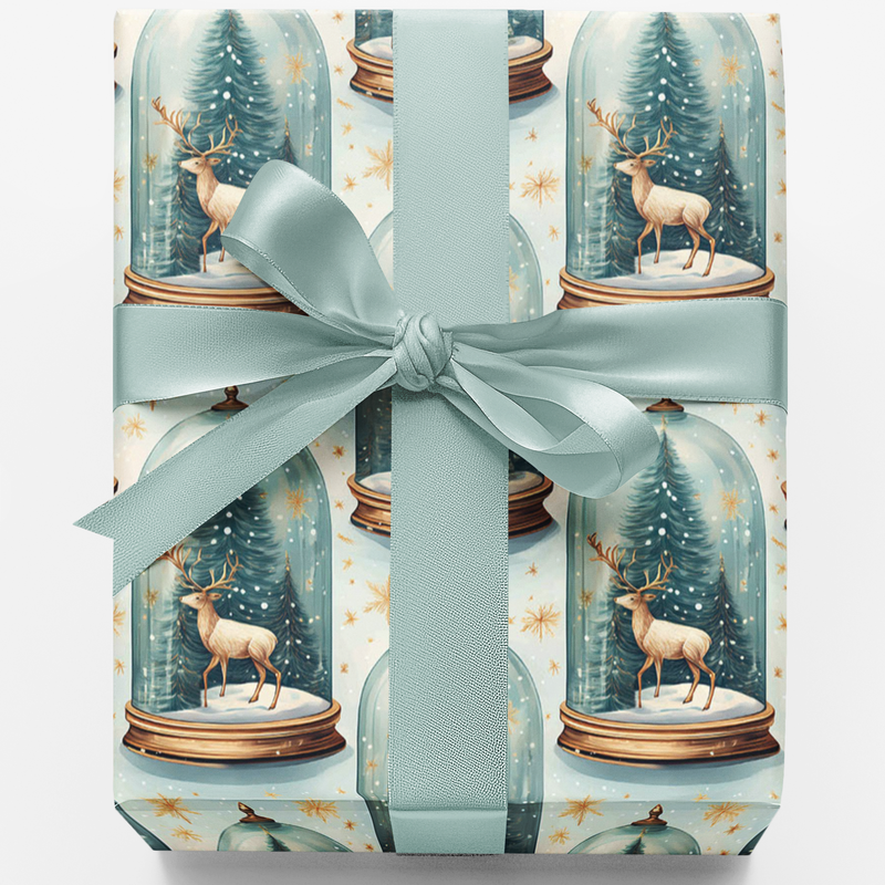 Reindeer Christmas Tree Gift Wrap, Winter Snow Globe Wrapping Paper, Elegant Holiday Wrapping Paper, Festive Winter Season Wrapping Paper