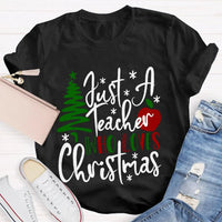Adorable Holiday Educator Graphic Tee, Christmas Tree Apples Teacher T-Shirt, Festive School Winter Shirt, Merry Christmas Teacher Present Tee