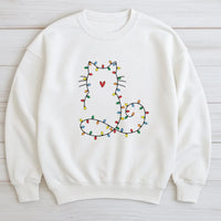 Festive Kitten Holiday Crewneck, Cat Christmas Lights Sweatshirt, Adorable Pet Lover Winter Sweater, Comfy Xmas Party Present for Cat Lovers
