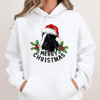 Santa Hat Equestrian Hooded Sweatshirt, Horse Merry Christmas Hoodie, Festive Horse Lover Pullover Hoodie, Adorable Winter Holiday Present for Her